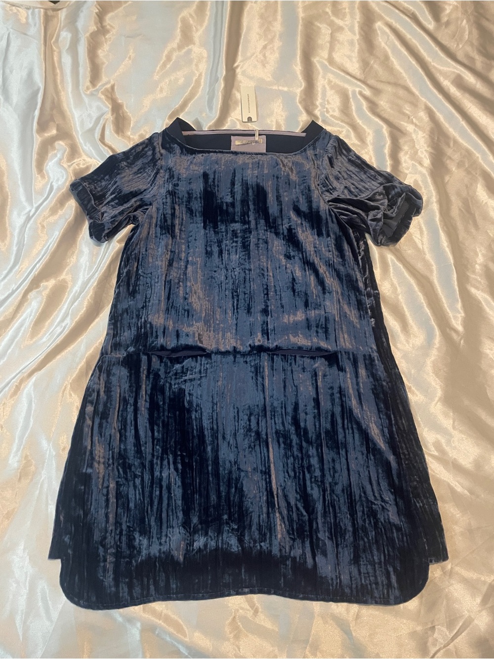 Anthropologie Plush Velvet Dress in Navy Blue NWT